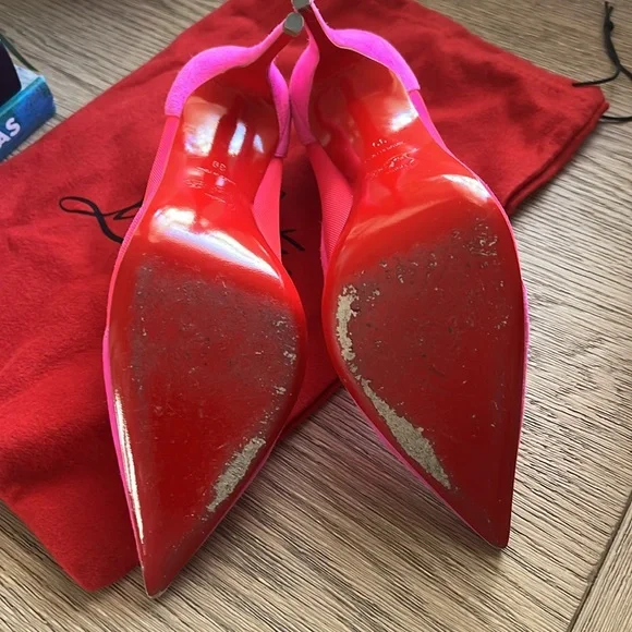 Authentic Christian Louboutin Pink Galativi 100 Neon Suede And Mesh Pumps - Picture 3 of 9